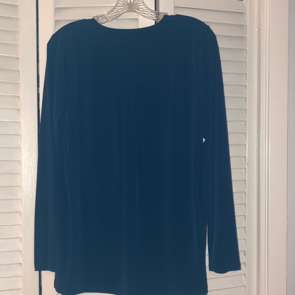 Michael Kors navy blue long sleeve blouse with gold zipper in front, size M - Picture 6 of 7